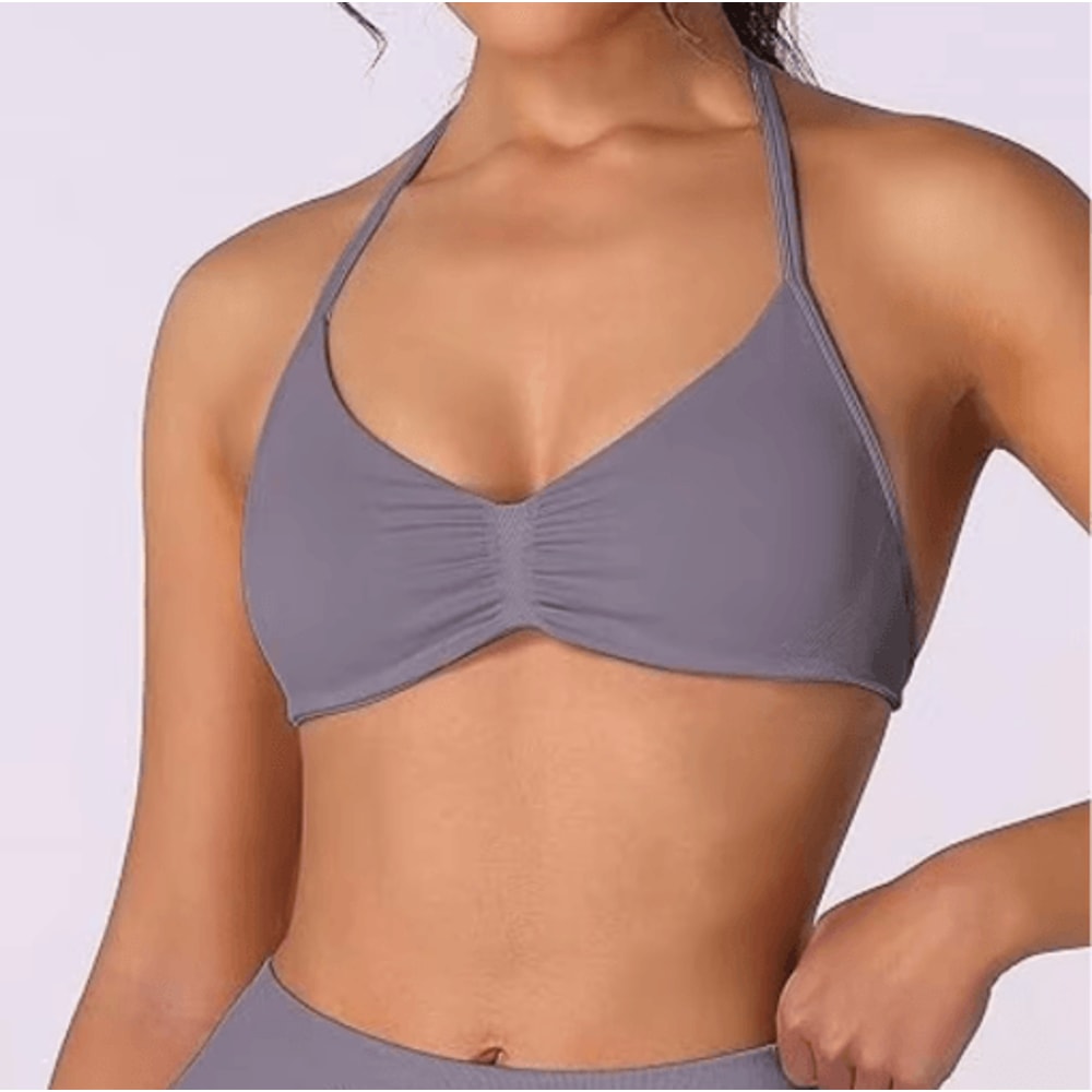 Strappy Halter High Support Sports Bra Seamless Scrunch Yoga Crop Top For Women 5
