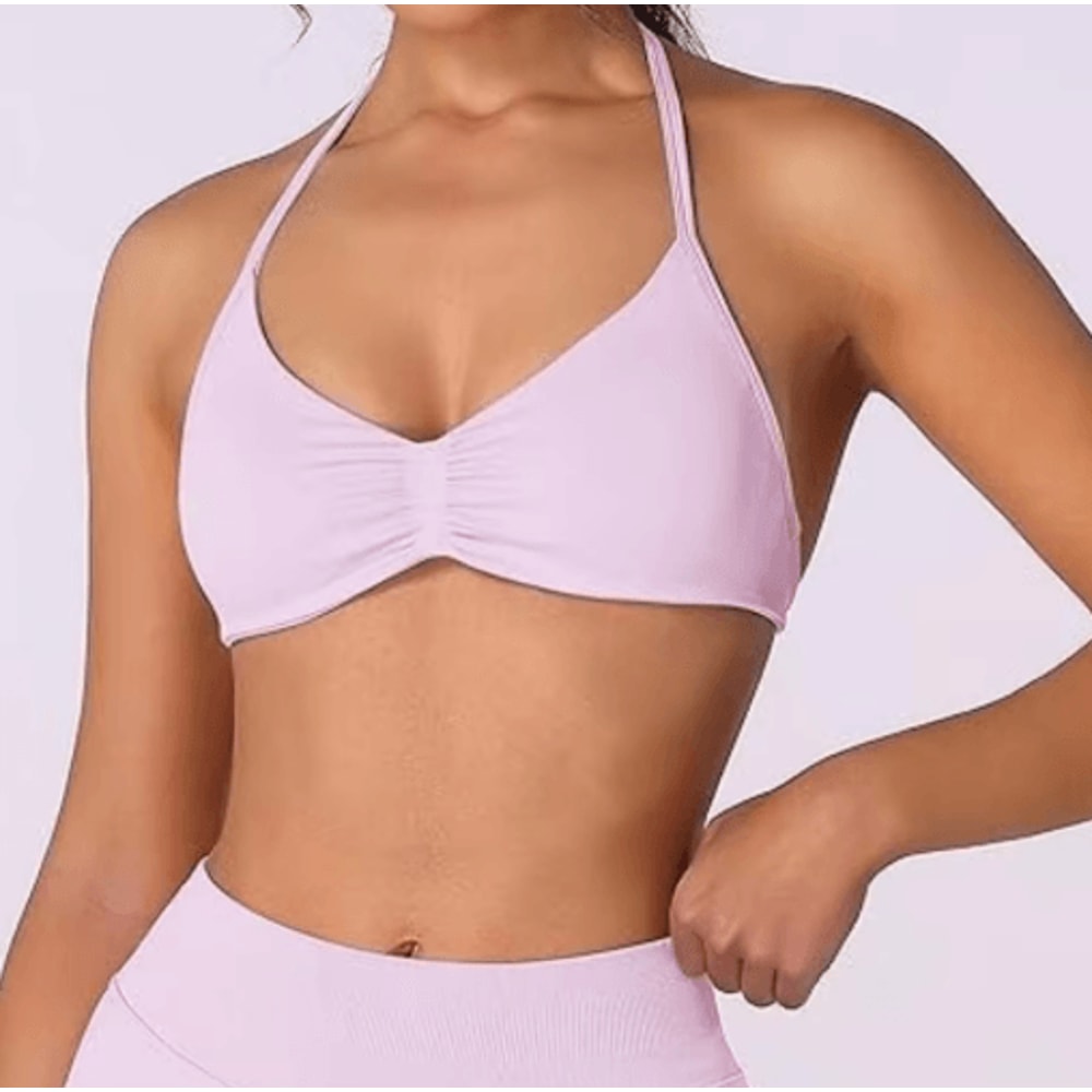Strappy Halter High Support Sports Bra Seamless Scrunch Yoga Crop Top For Women 6