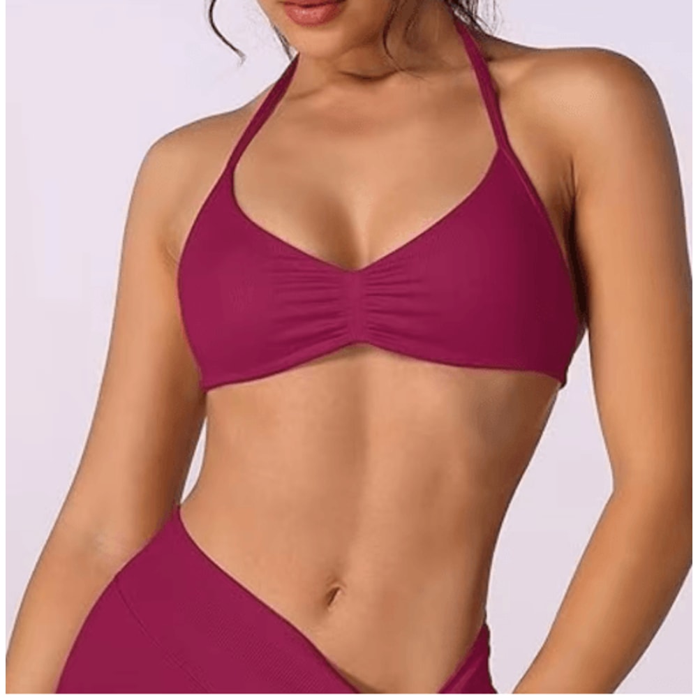 Strappy Halter High Support Sports Bra Seamless Scrunch Yoga Crop Top For Women 8