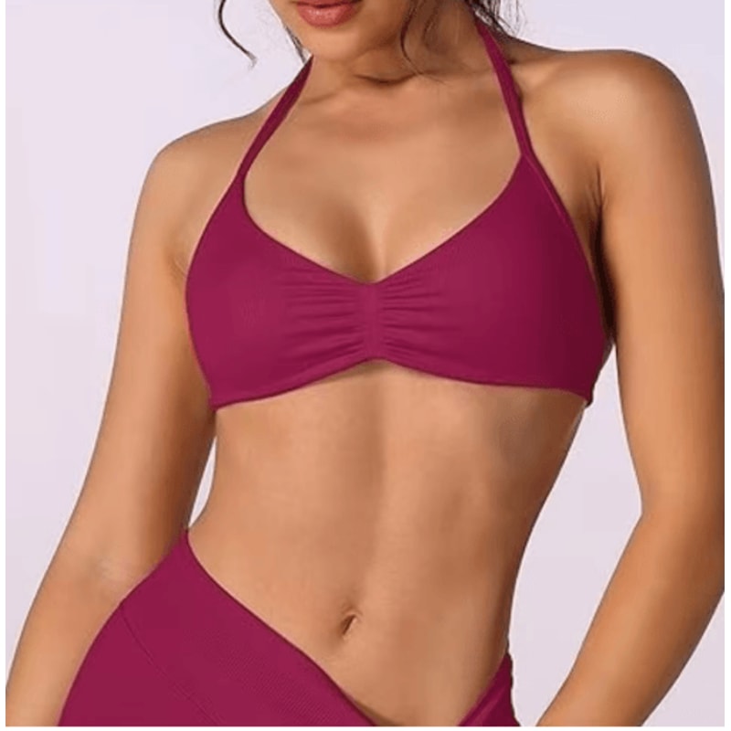 Strappy Halter High Support Sports Bra Seamless Scrunch Yoga Crop Top For Women 8