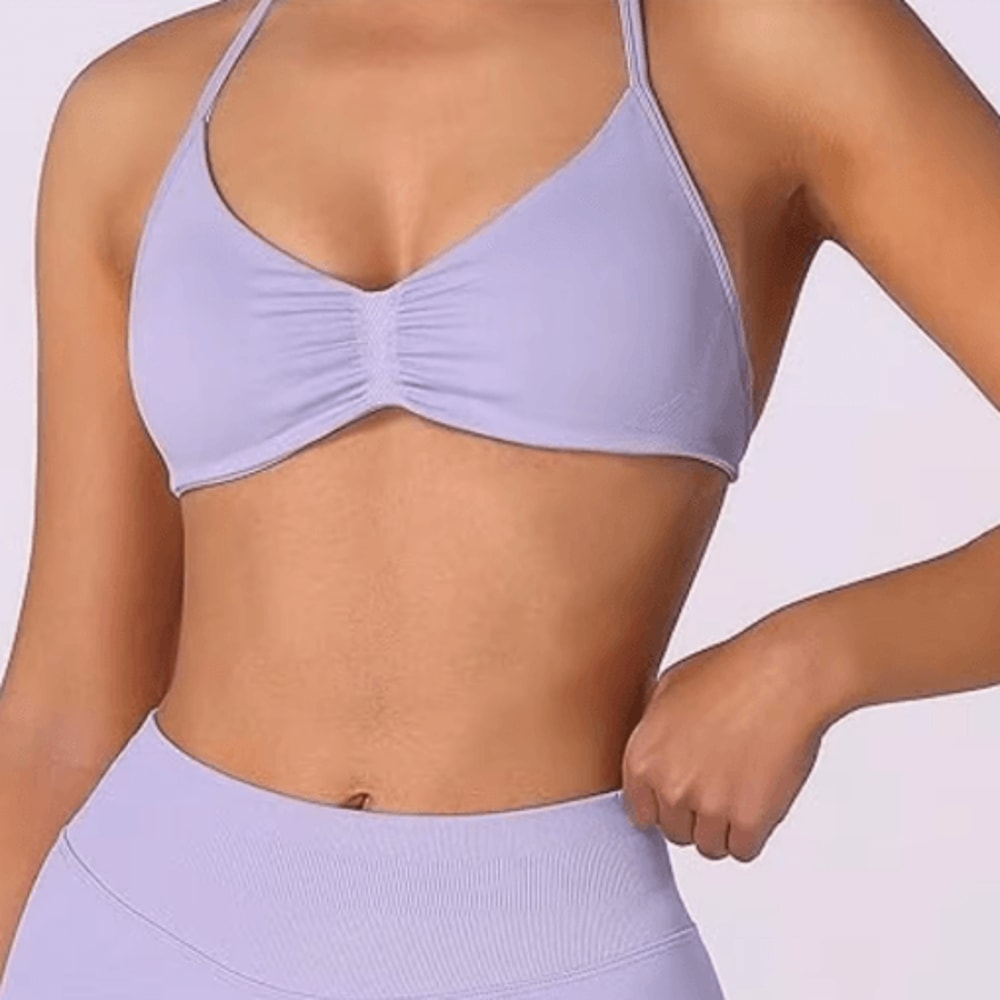 Strappy Halter High Support Sports Bra Seamless Scrunch Yoga Crop Top For Women 9