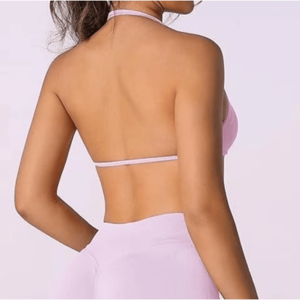 Strappy Halter High Support Sports Bra Seamless Scrunch Yoga Crop Top For Women 14