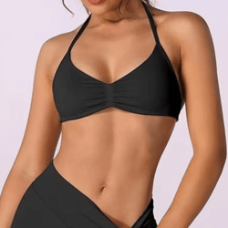 strappy halter high support sports bra seamless scrunch yoga crop top for women