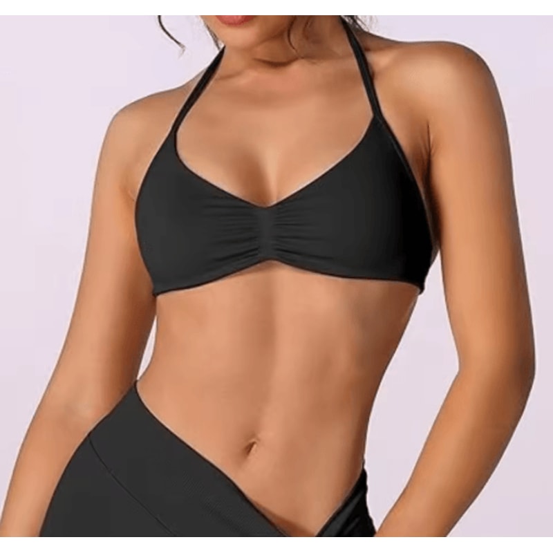 Strappy Halter High Support Sports Bra Seamless Scrunch Yoga Crop Top For Women 0