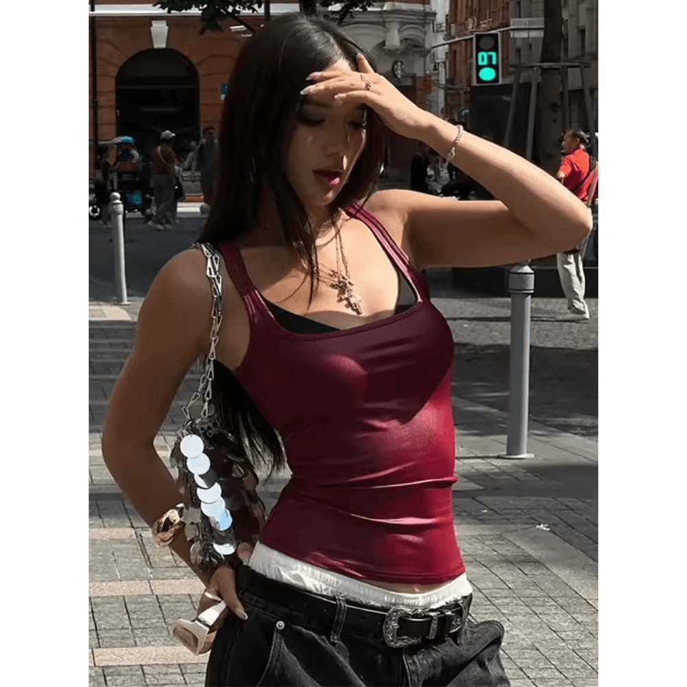 Square Neck Y2K Sleeveless Tank Top Korean Fashion Summer Cami For Women 7