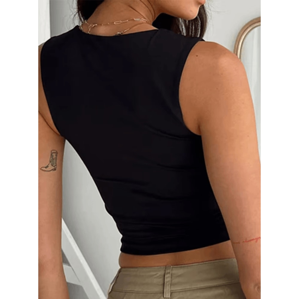 Sleeveless Collar Black Y2K Crop Top Sexy Slim Fit Summer Tank For Women 2