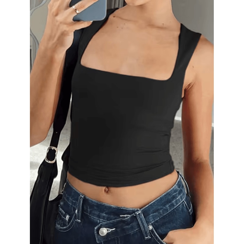 Sleeveless Collar Black Y2K Crop Top Sexy Slim Fit Summer Tank For Women 3