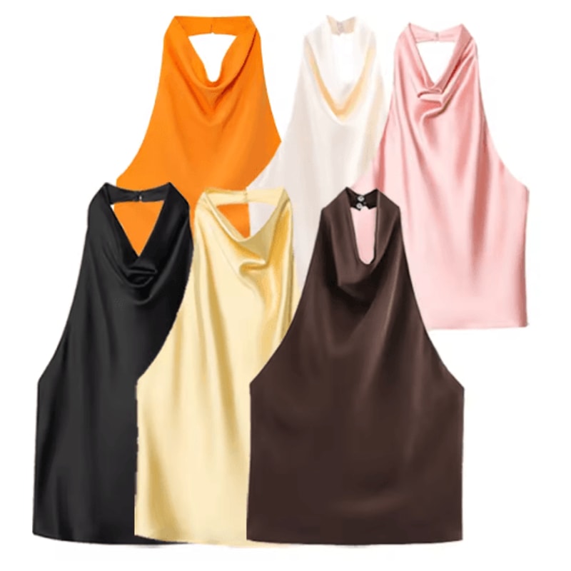 HXAO Satin Halter Backless Corset Top Elegant Summer Tank For Women 14