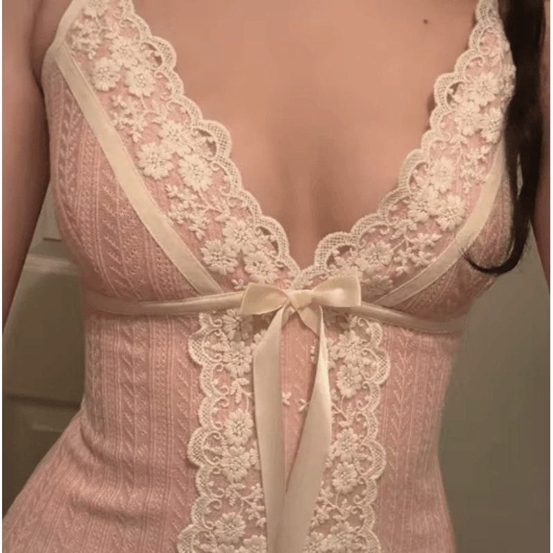 Xingqing Coquette Lace Floral V Neck Tank Top Y2K Fairy Bow Cami For Women 3