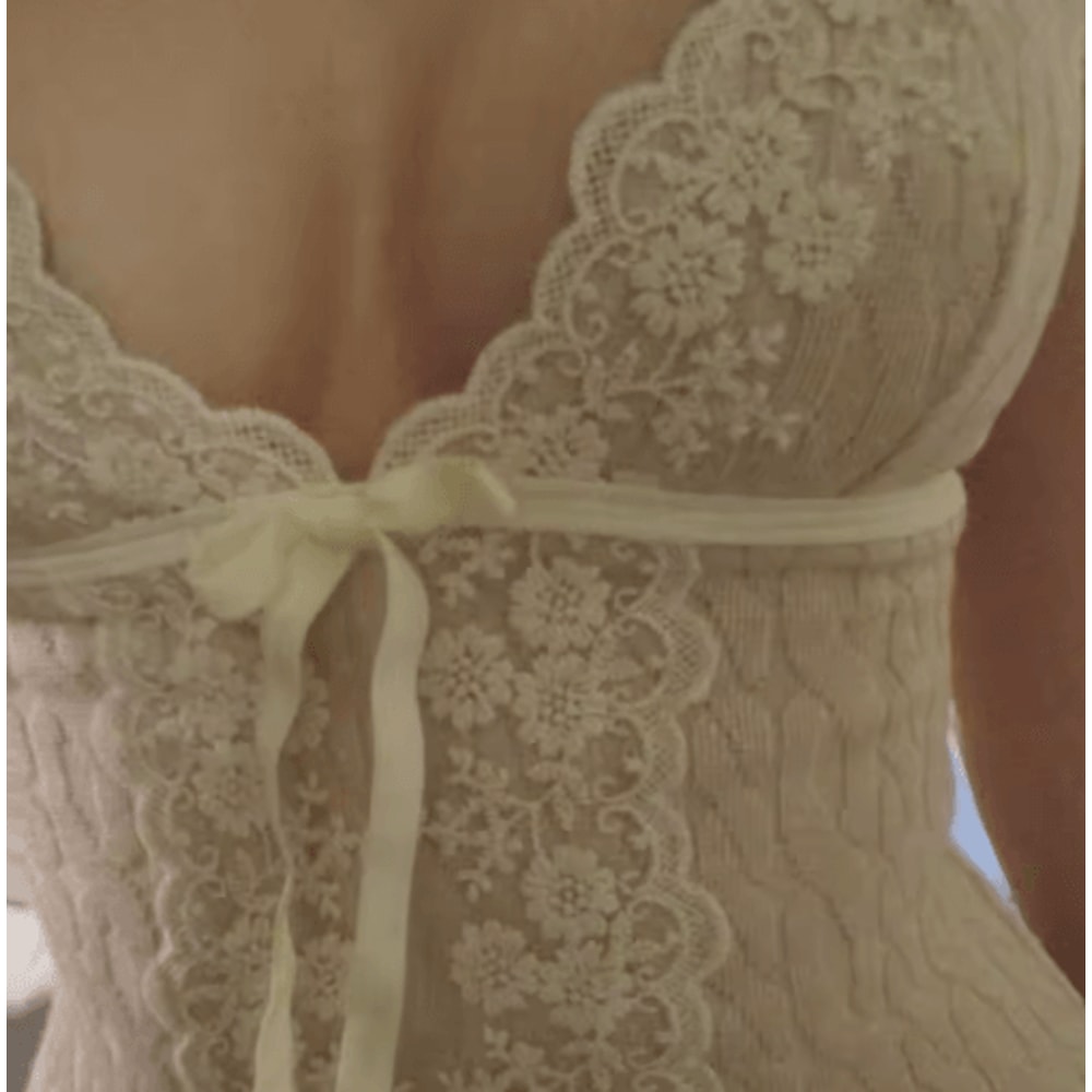 Xingqing Coquette Lace Floral V Neck Tank Top Y2K Fairy Bow Cami For Women 4