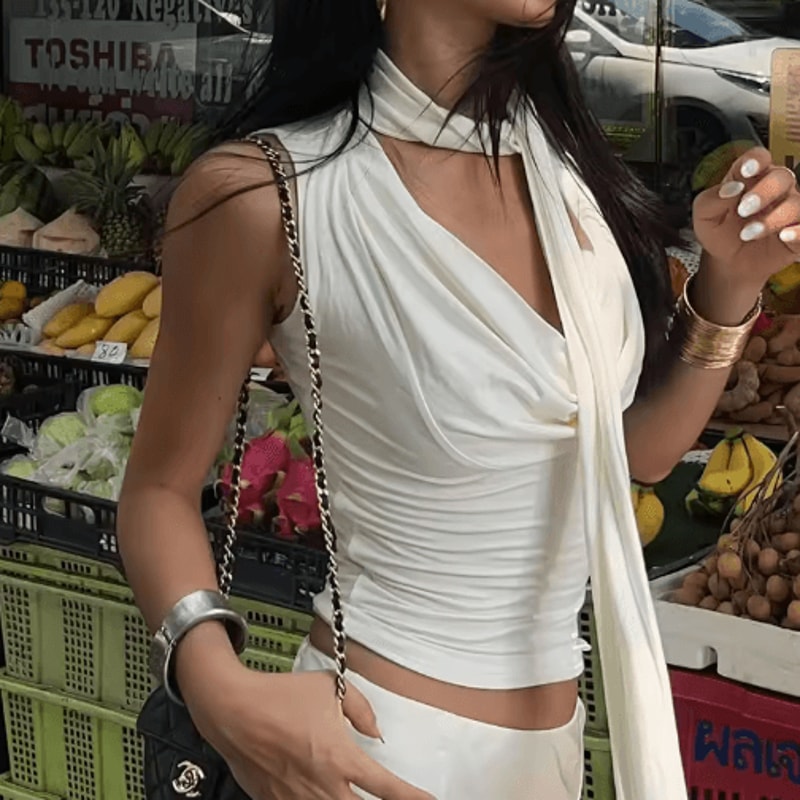 Elegant Knitted V Neck Slim Tank Top Sleeveless Bandage Streetwear For Women 1