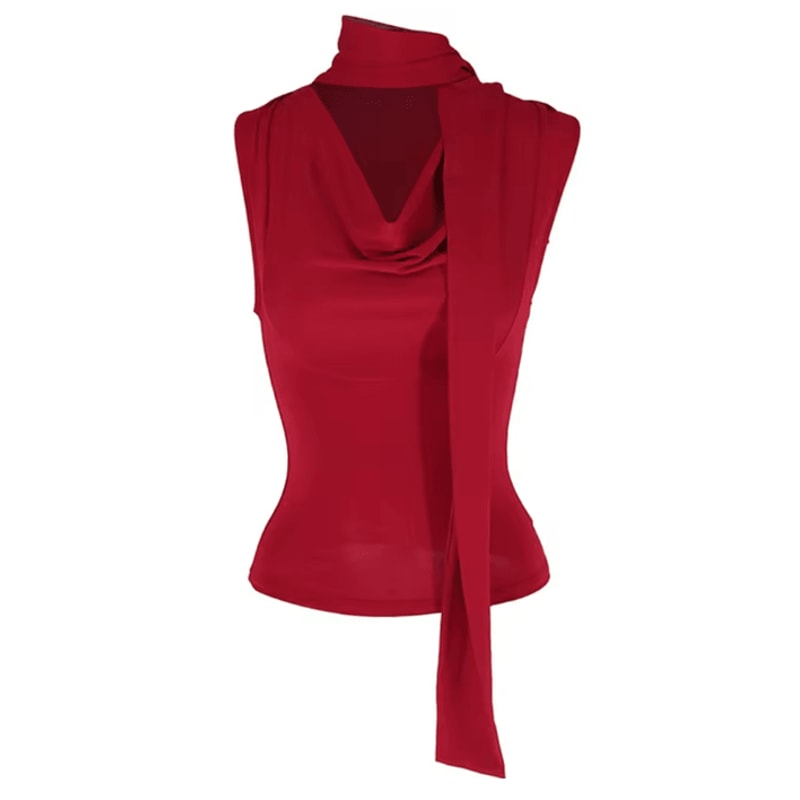 Elegant Knitted V Neck Slim Tank Top Sleeveless Bandage Streetwear For Women 4