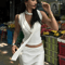 Elegant Knitted V Neck Slim Tank Top Sleeveless Bandage Streetwear For Women 5