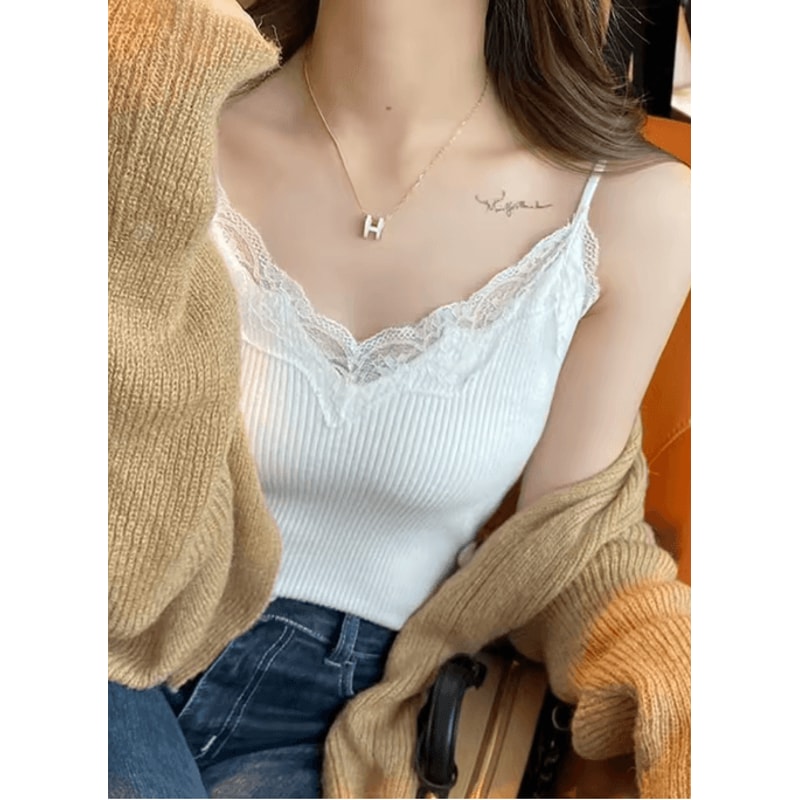 Lace Crop Camisole Y2K Lace Tank Top Summer Sleeveless Crop Top 1