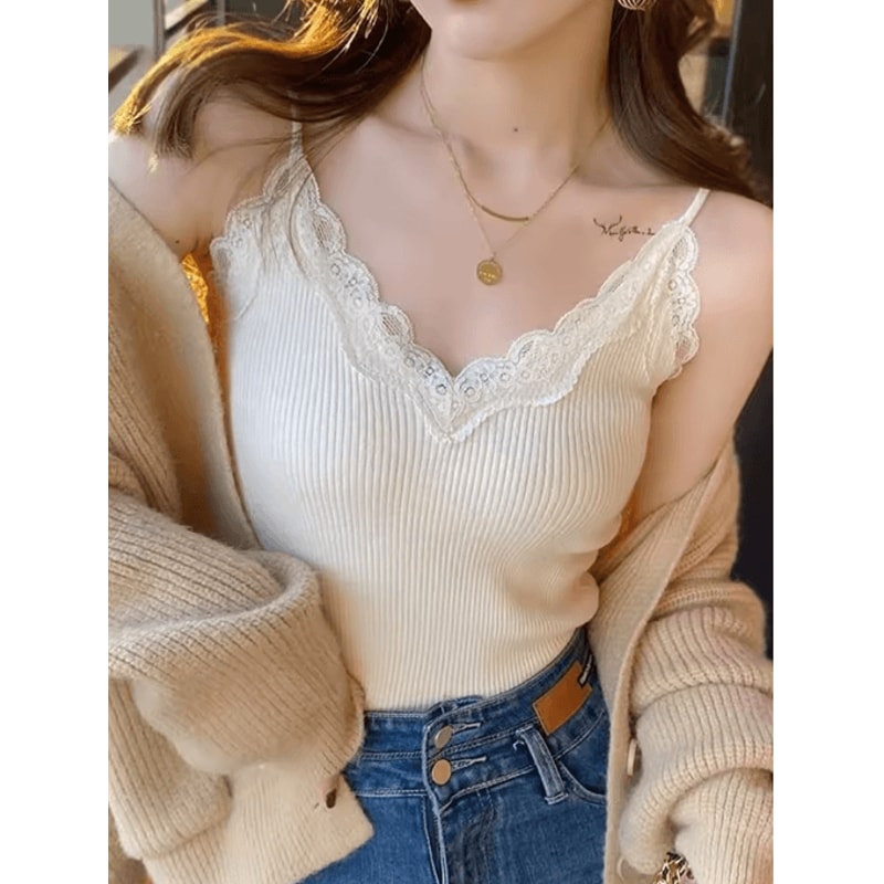 Lace Crop Camisole Y2K Lace Tank Top Summer Sleeveless Crop Top 2