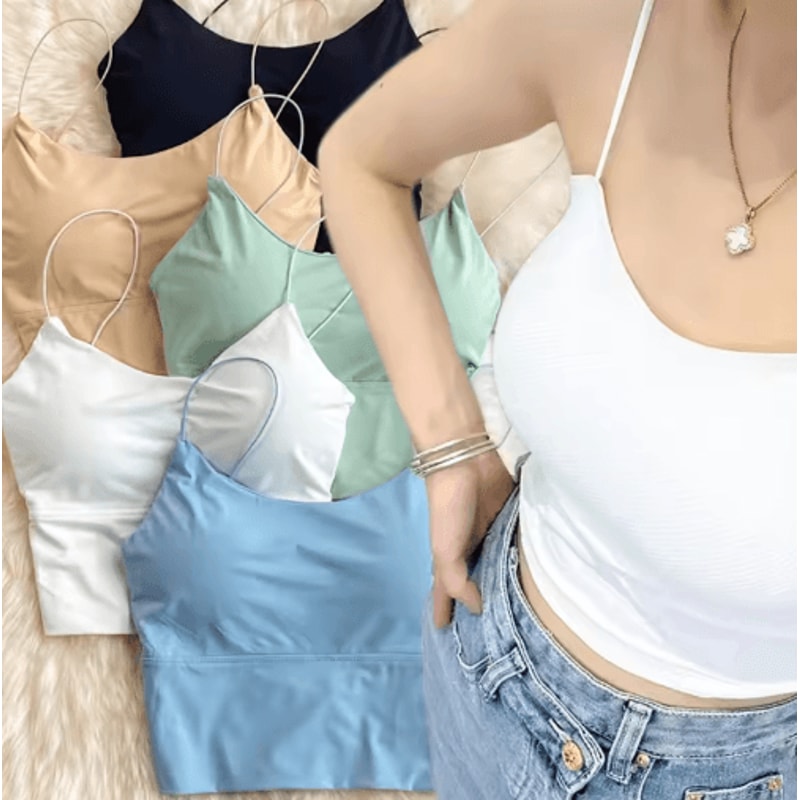 Ice Silk BuiltIn Bra Crop Top Summer Sports Spaghetti Strap Camisole 0