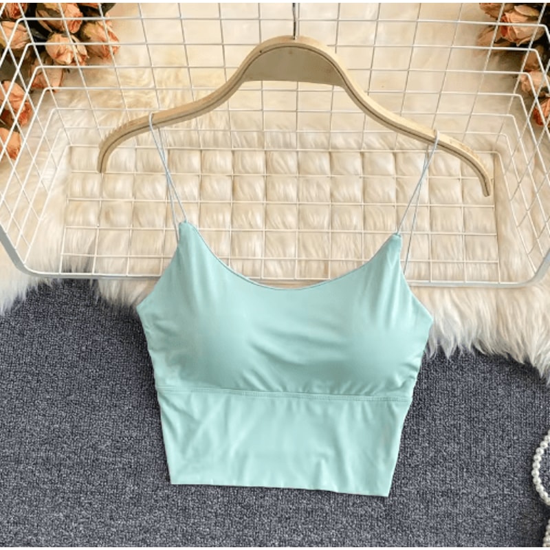 Ice Silk BuiltIn Bra Crop Top Summer Sports Spaghetti Strap Camisole 2