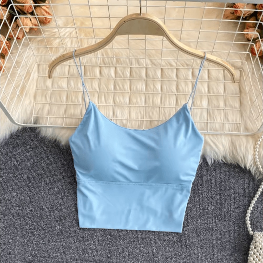 Ice Silk BuiltIn Bra Crop Top Summer Sports Spaghetti Strap Camisole 3