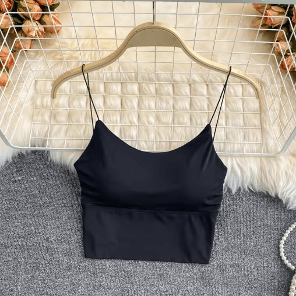 Ice Silk BuiltIn Bra Crop Top Summer Sports Spaghetti Strap Camisole 4