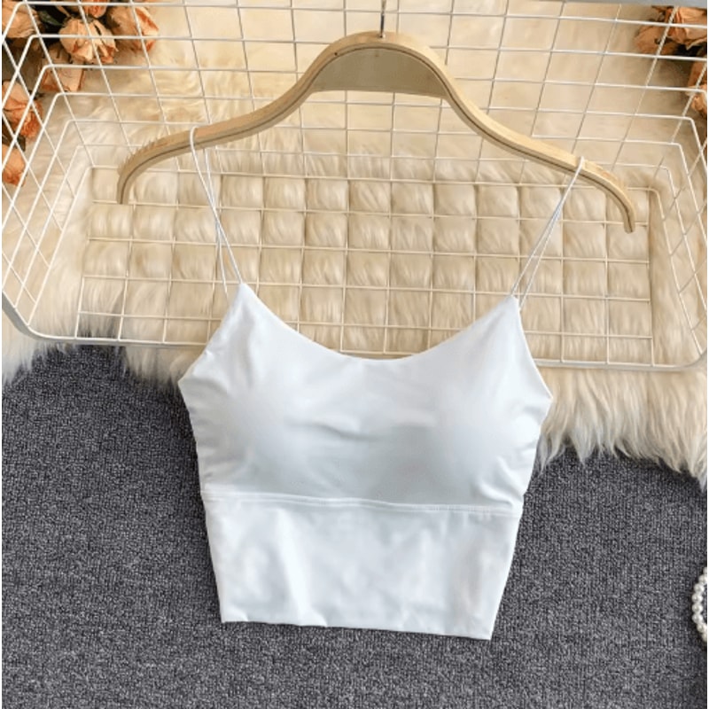 Ice Silk BuiltIn Bra Crop Top Summer Sports Spaghetti Strap Camisole 5