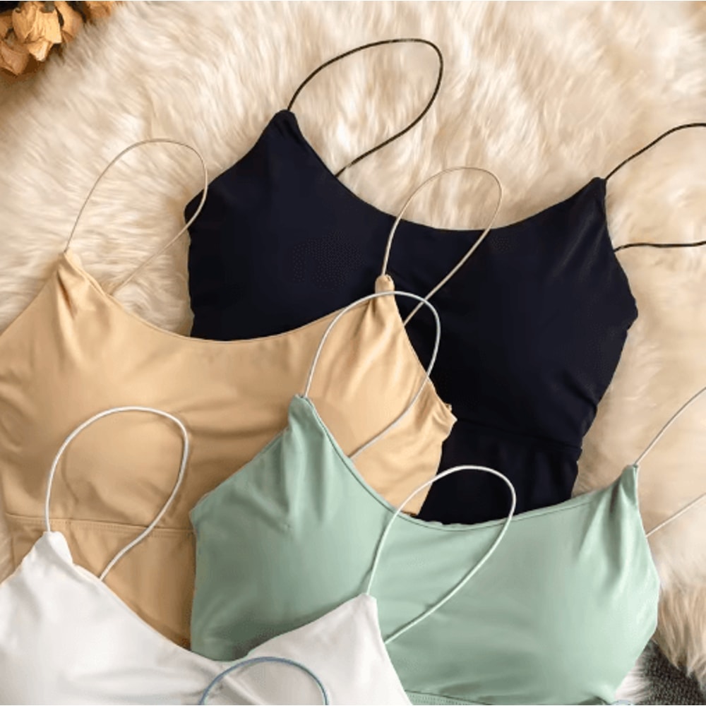 Ice Silk BuiltIn Bra Crop Top Summer Sports Spaghetti Strap Camisole 8