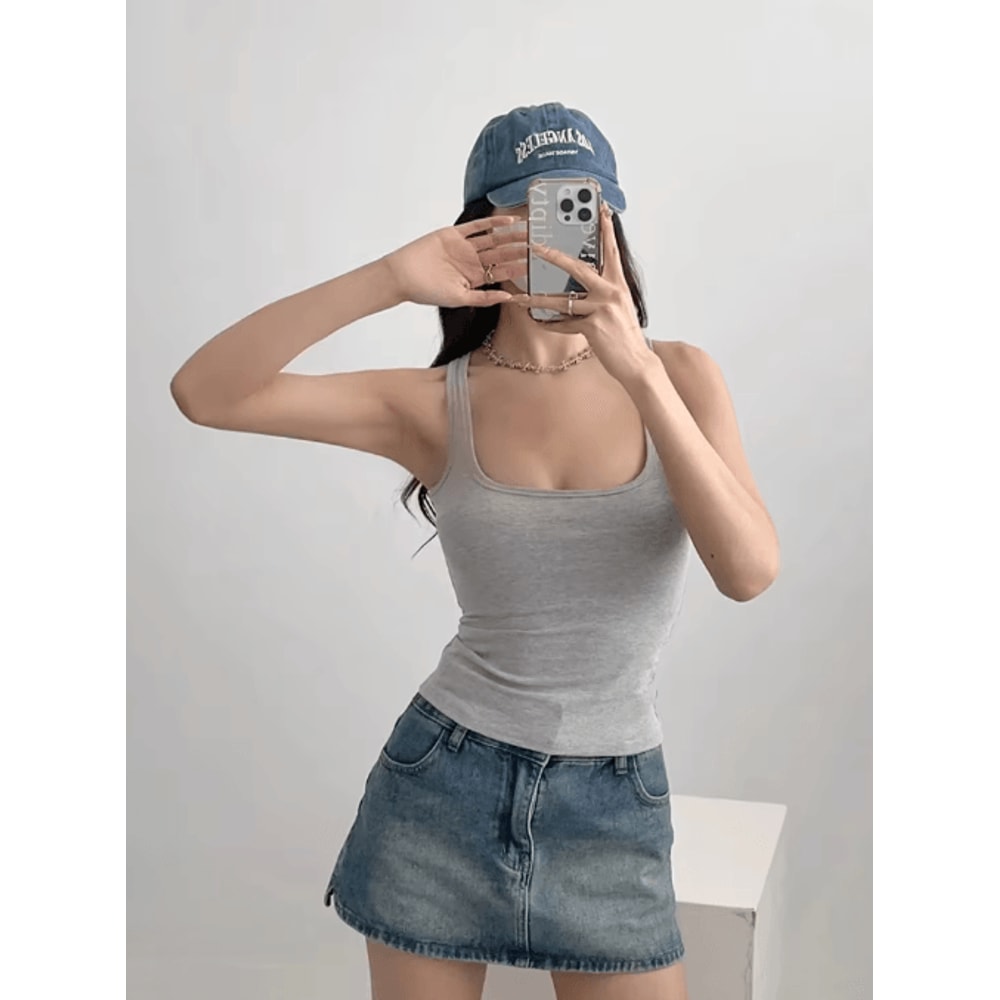 Sculpted Square Neck Tank Top For Women Sleek Fitted Sleeveless Essential 1