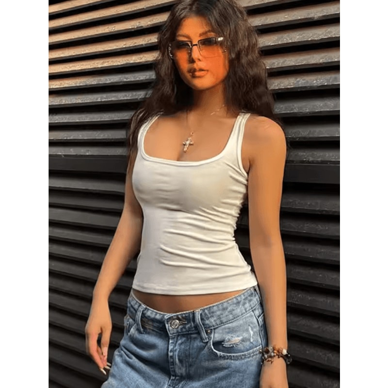 Sculpted Square Neck Tank Top For Women Sleek Fitted Sleeveless Essential 0