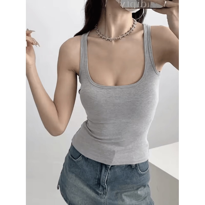 Sculpted Square Neck Tank Top For Women Sleek Fitted Sleeveless Essential 6