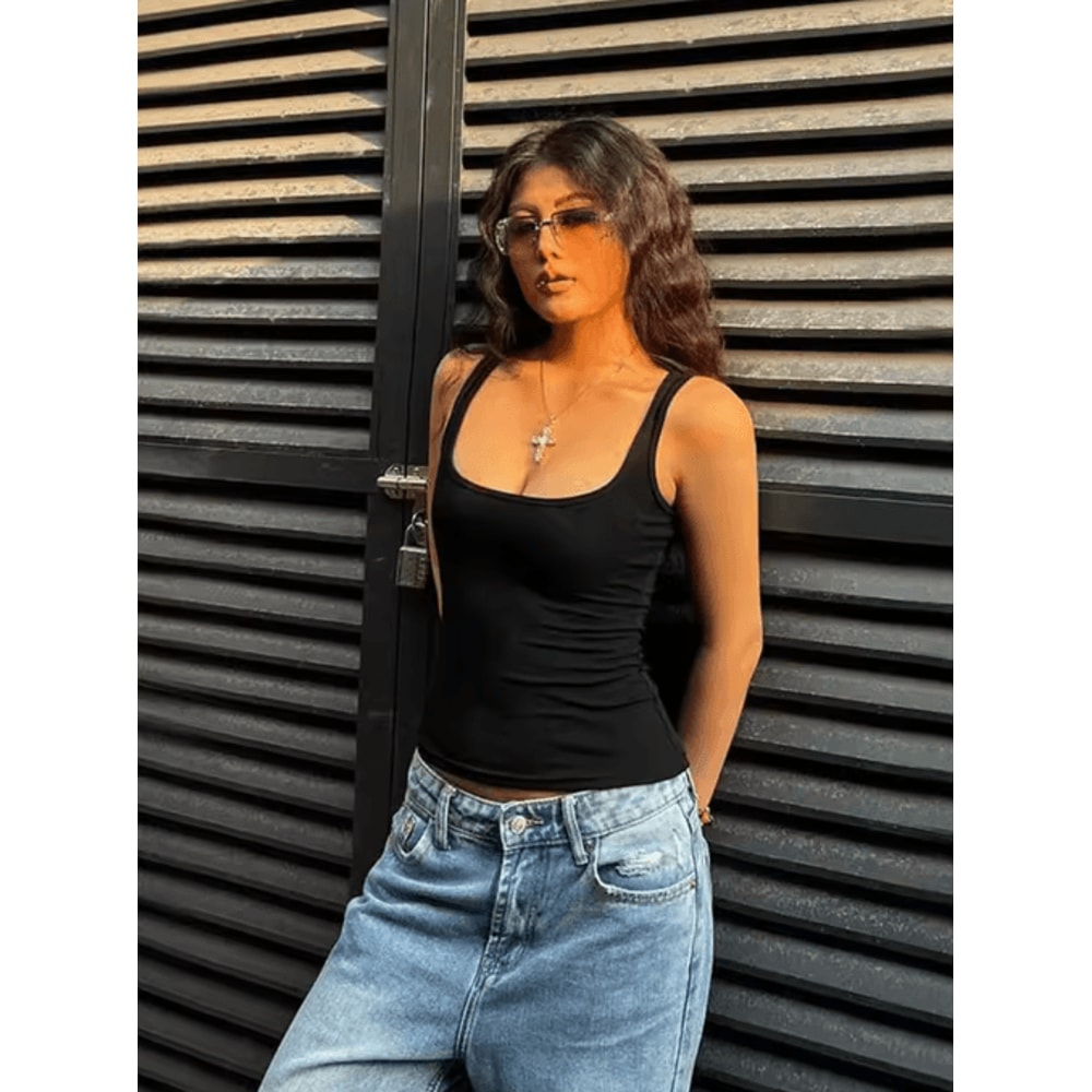 Sculpted Square Neck Tank Top For Women Sleek Fitted Sleeveless Essential 8