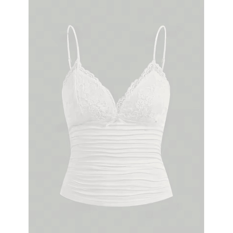 Y2K Contrast Lace Bow Crop Cami Ruched Backless Grunge Punk Top 2