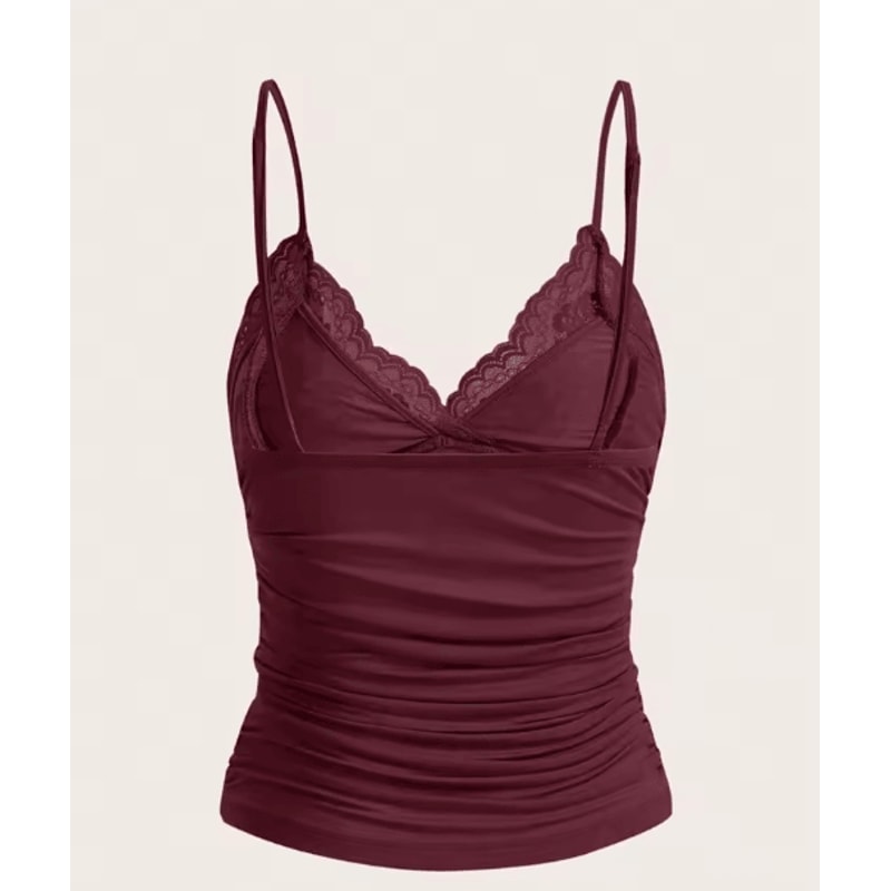 Y2K Contrast Lace Bow Crop Cami Ruched Backless Grunge Punk Top 6