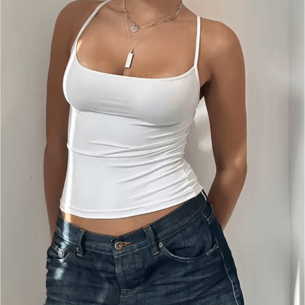 Y2K Vintage Basic Spaghetti Strap Cami Summer Sleeveless Cropped Tank 2