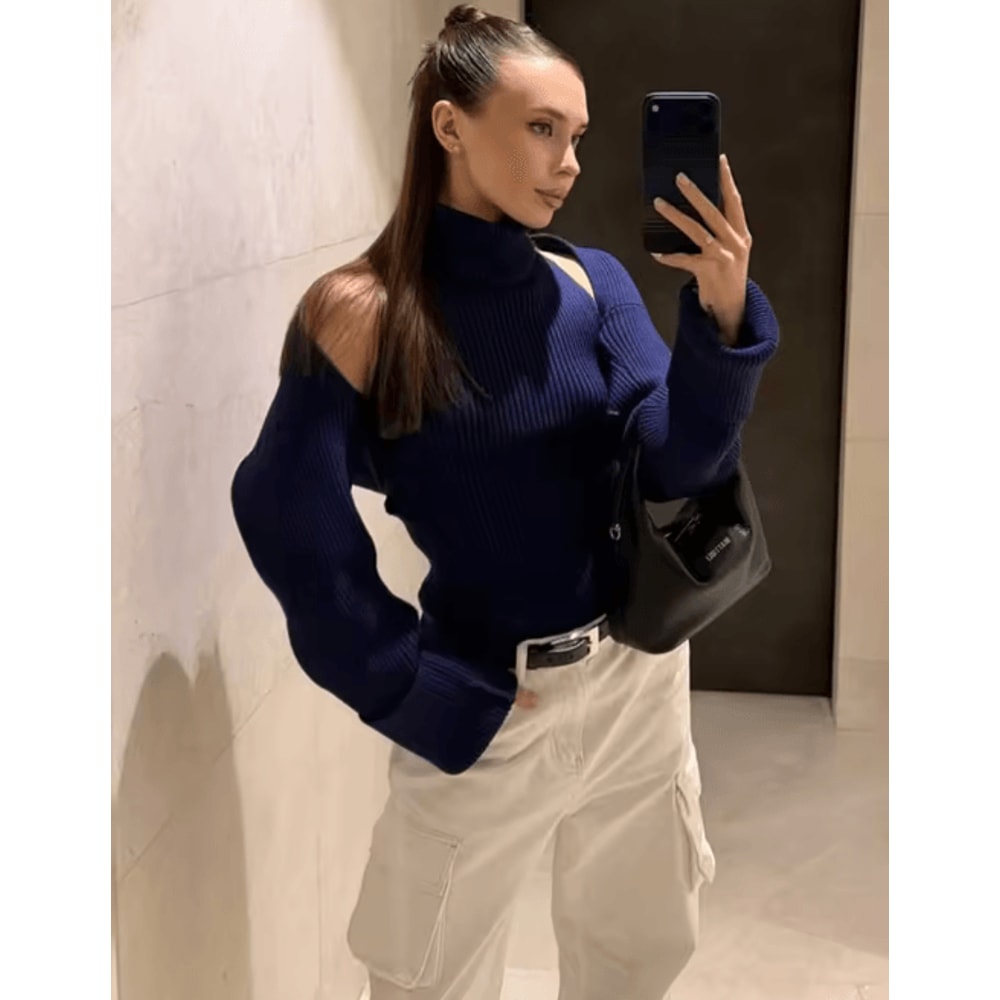 Trendix 2 Piece Knit Tank Top Set High Neck Vest And Long Sleeve Shawl Outfit 1