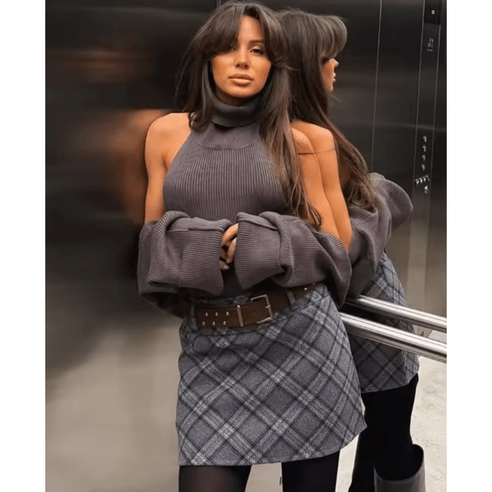 Trendix 2 Piece Knit Tank Top Set High Neck Vest And Long Sleeve Shawl Outfit 2