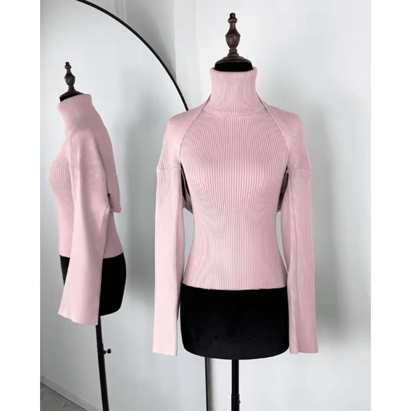 Trendix 2 Piece Knit Tank Top Set High Neck Vest And Long Sleeve Shawl Outfit 8