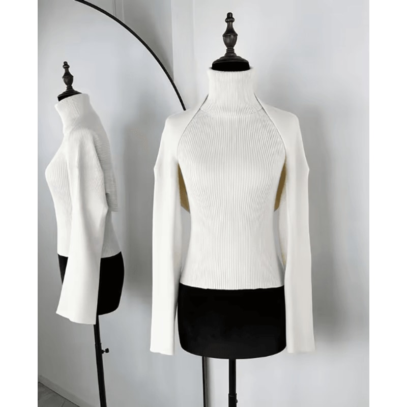 Trendix 2 Piece Knit Tank Top Set High Neck Vest And Long Sleeve Shawl Outfit 9