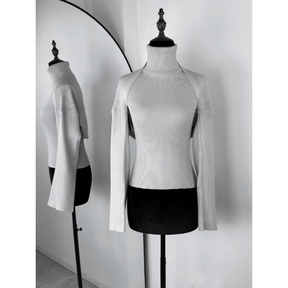 Trendix 2 Piece Knit Tank Top Set High Neck Vest And Long Sleeve Shawl Outfit 11