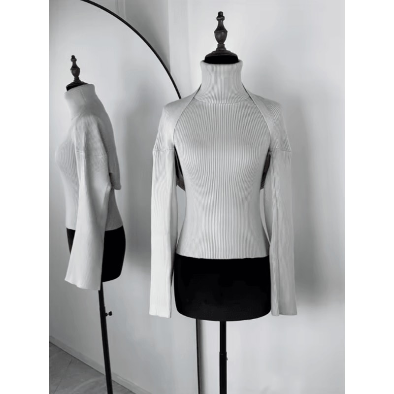 Trendix 2 Piece Knit Tank Top Set High Neck Vest And Long Sleeve Shawl Outfit 11