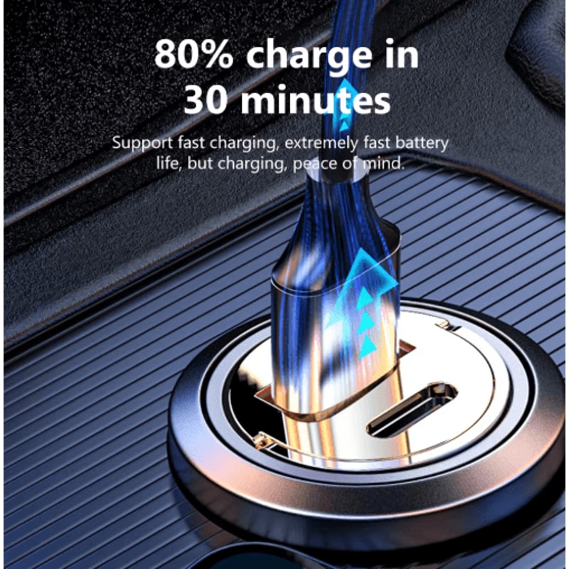 120W PD20W USB C Car Charger Mini Dual Port Fast Charging Adapter With Pull Ring 5