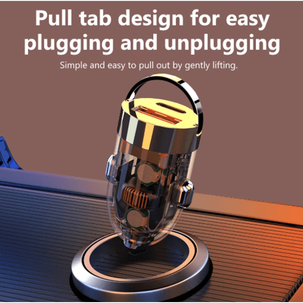 120W PD20W USB C Car Charger Mini Dual Port Fast Charging Adapter With Pull Ring 7