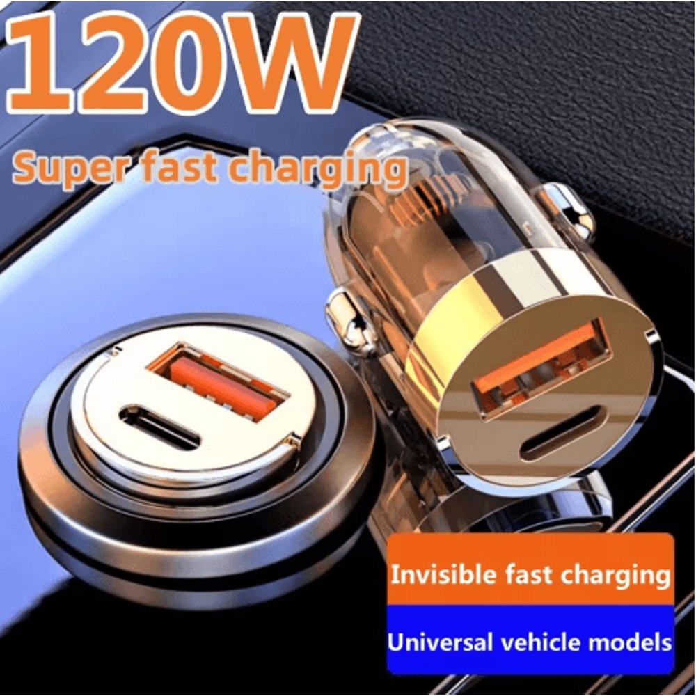 120W PD20W USB C Car Charger Mini Dual Port Fast Charging Adapter With Pull Ring 0
