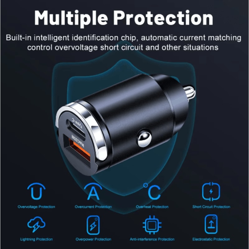 100W PD Fast Charging Car Charger Dual Port USB C QC30 Adapter 2
