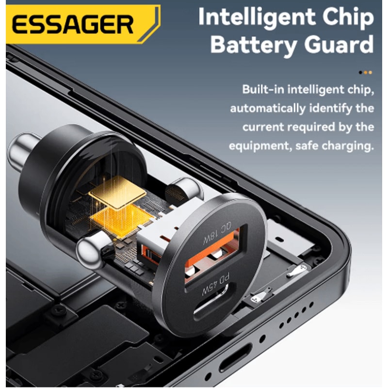 Essager 45W Mini USB C Car Charger PD 30 QC 30 Fast Charging Adapter 4