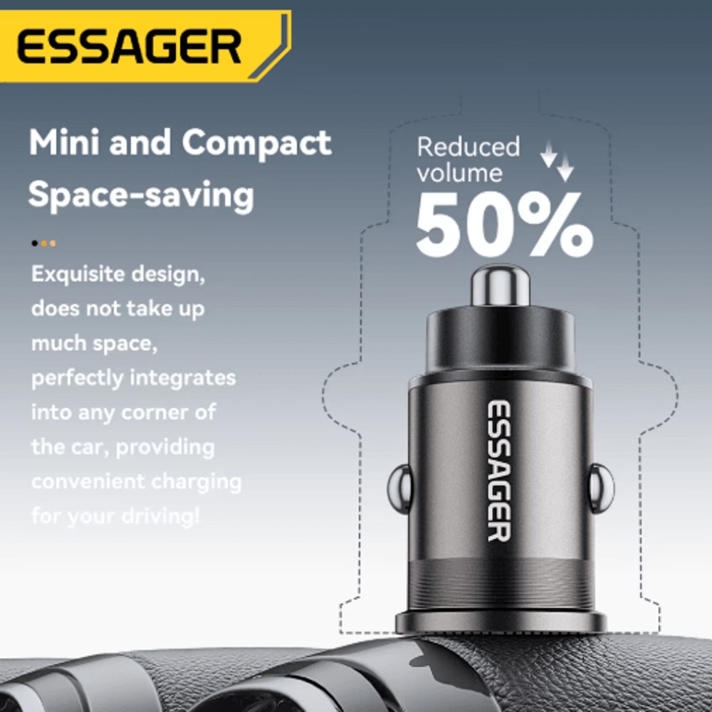 Essager 45W Mini USB C Car Charger PD 30 QC 30 Fast Charging Adapter 5