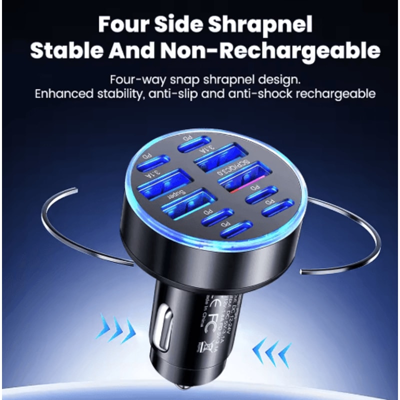 UltraFast 10Port 100W Car Charger With 4 USB 6 PD Power Delivery 3