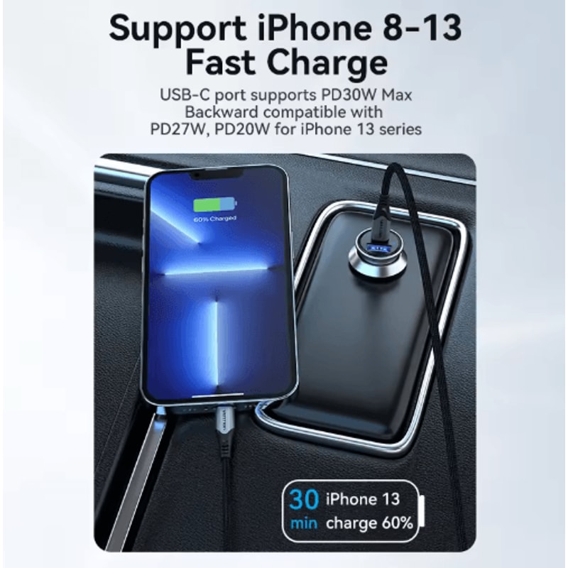 30W PD 40 Quick Charge 30 USB C Car Charger For IPhone 16 Samsung Xiaomi 5