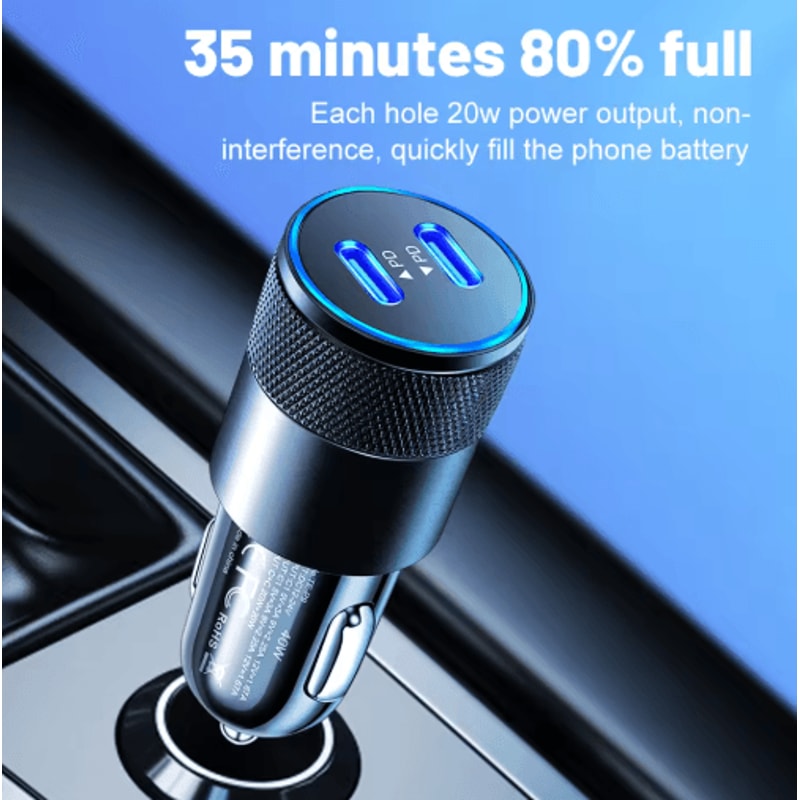 40W Dual PD USB C Car Charger Fast Charging Adapter For IPhone Samsung Xiaomi 7