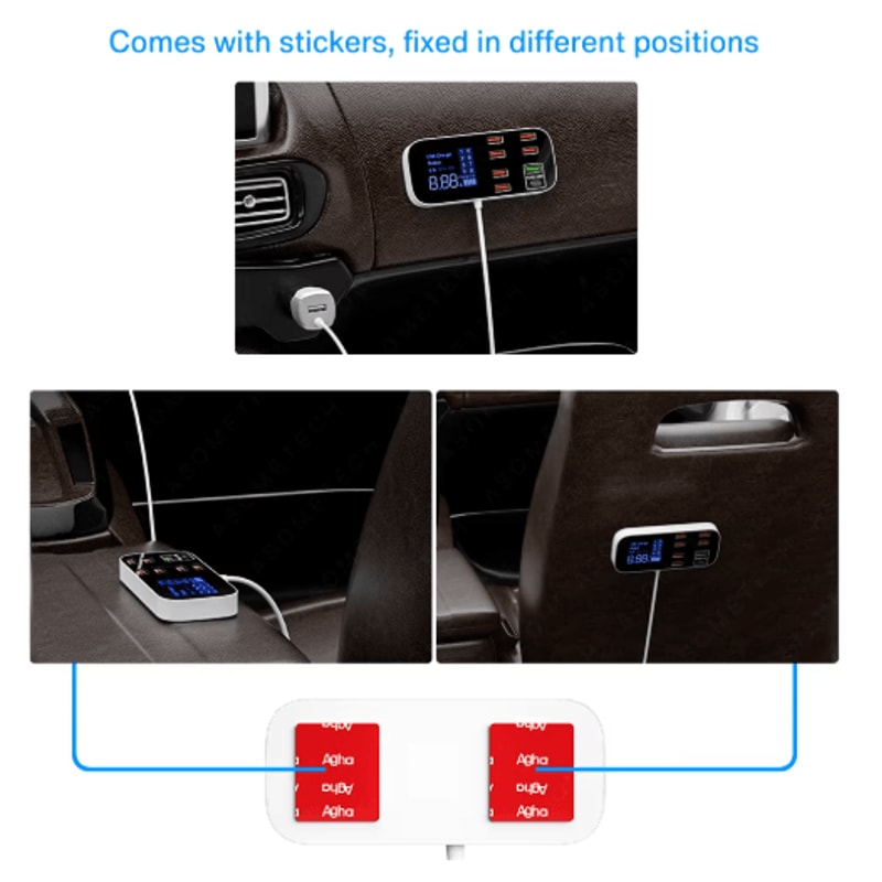 40W 8 Port USB Car Charger With QC30 PD Type C LED Display 3