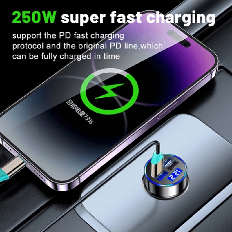 Vumpach 250W 5 Port USB Car Charger 7A Mini Fast Charging Adapter 3