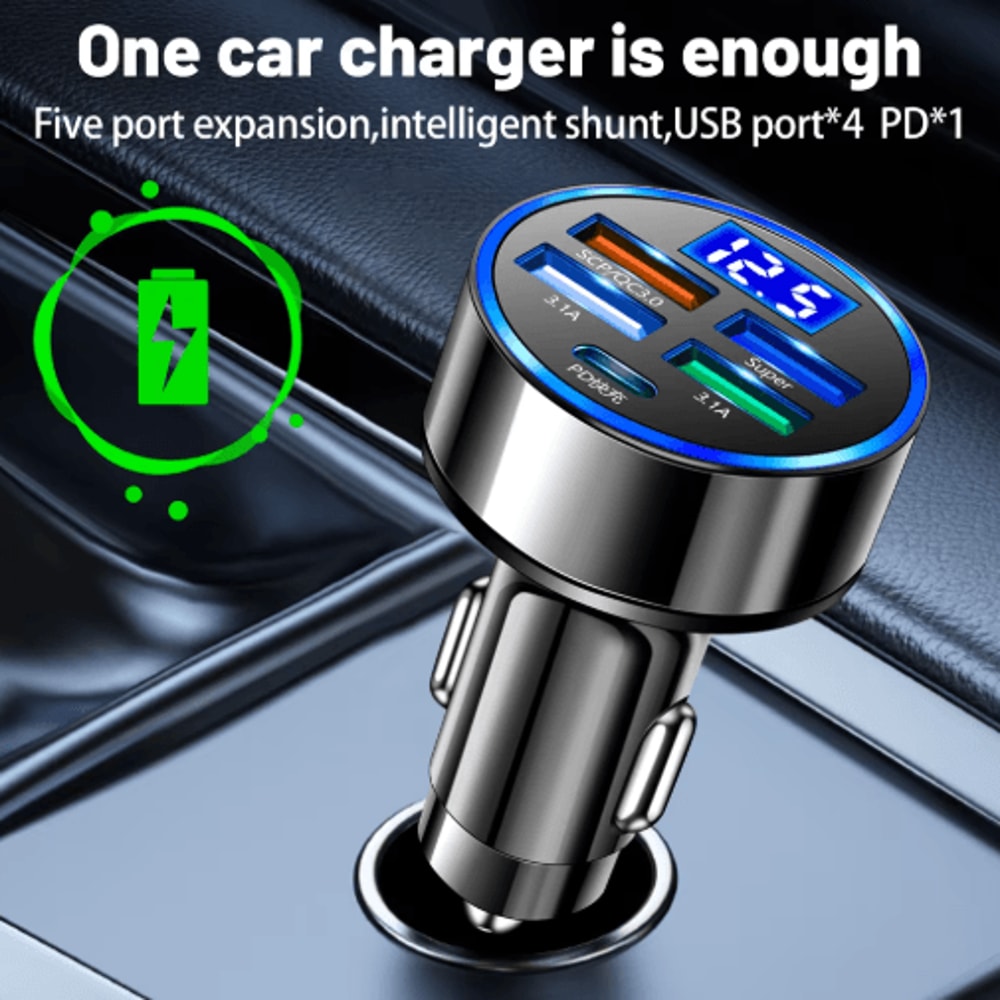 Vumpach 250W 5 Port USB Car Charger 7A Mini Fast Charging Adapter 6